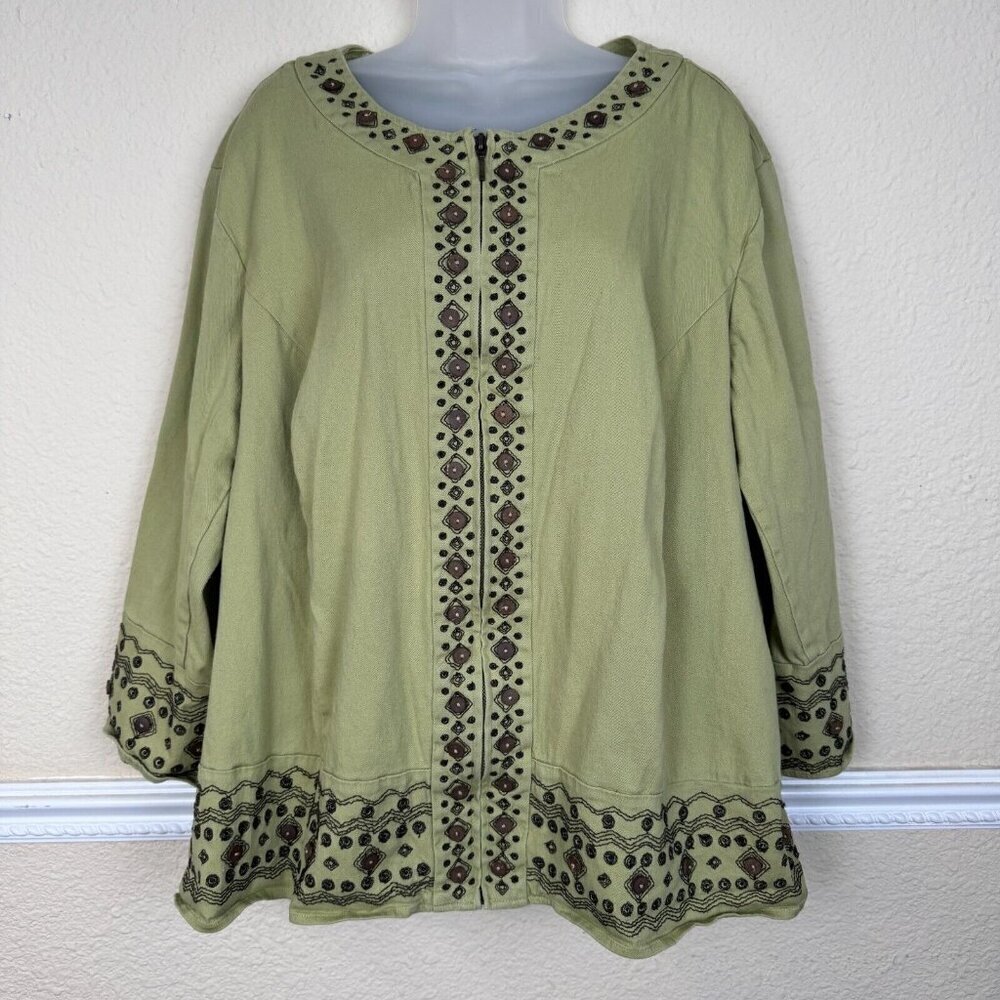 JM Collection Embroidered Jacket Womens SZ 24 Inide Earthy Artsy Art To Wear